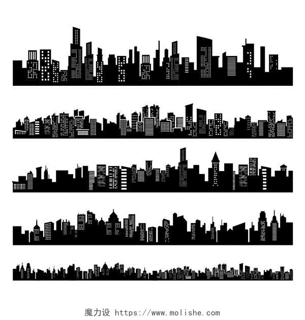 城市剪影黑白建筑群建筑城市生活大厦高层公寓矢量图